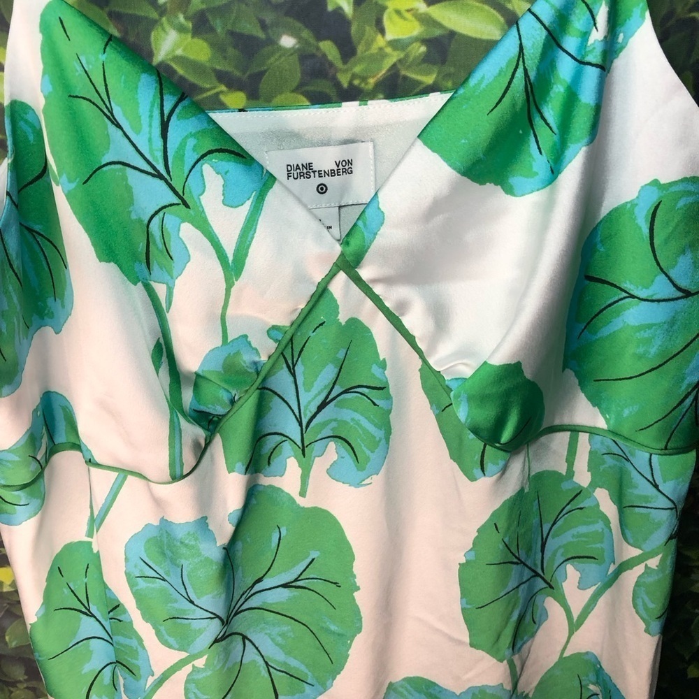 Diane Von Furstenburg Green Leaf Print Slip Dress - Picture 4 of 15